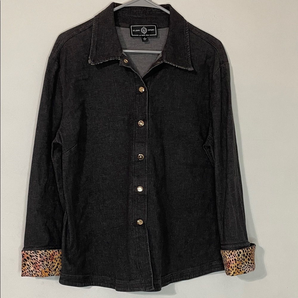 St. John Sport Black Denim Button-Up Shirt